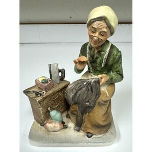 Norleans Japan‎ Old Woman Sewing Porcelain Figurine